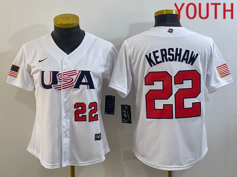 Youth 2023 World Cub USA #22 Kershaw White MLB Jersey8